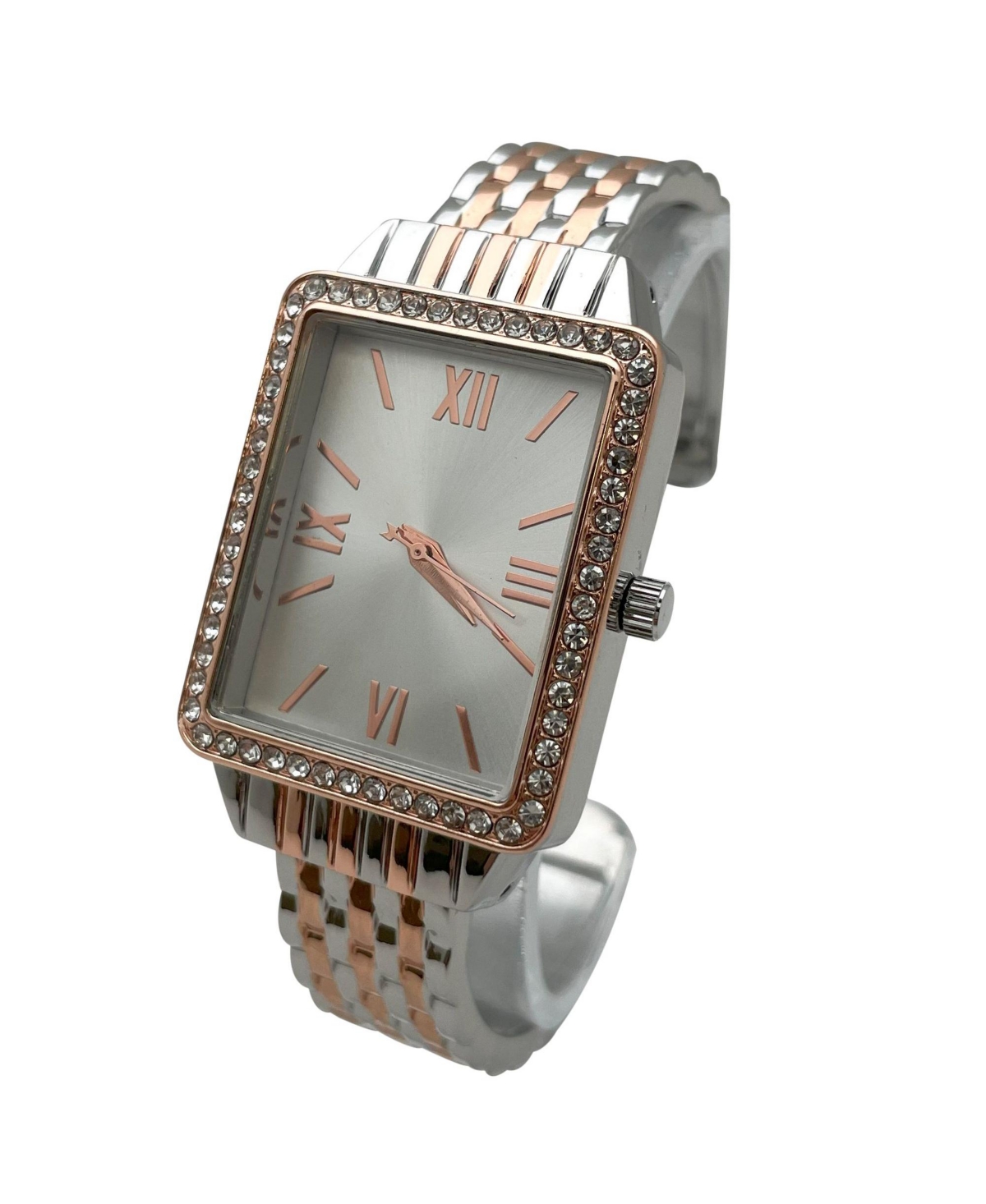 Olivia Pratt Two Tone Square Face with Rhinestones Bangle Women Watch