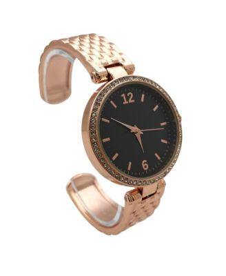 Rose Gold Round Face with Rhinestones Bangle Women Watch