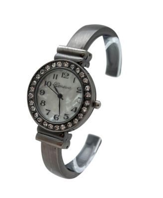 Gunmetal New Style Rhinestone Bezel Bangle Women Watch