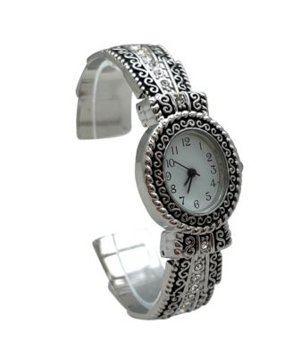 Silver New Elegant Textured Bangle Women Watch