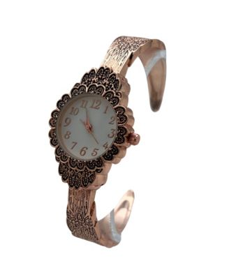 Rose Gold Elegant Flower Detailed Face Bangle Women Watch