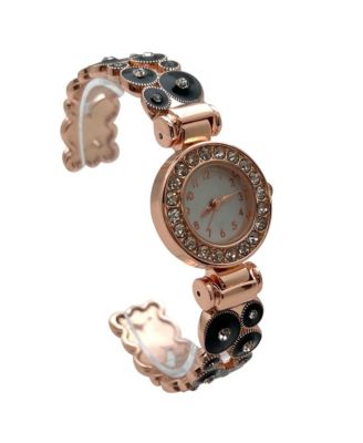 Black Rose Gold Colorful Round Shapes Band Bangle Women Watch
