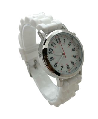 White Luminous Dial Easy Read Medical Professionals Silicone Band Women Watch