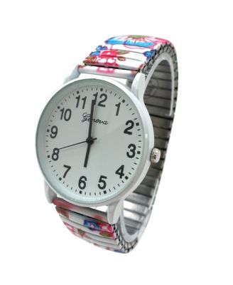 White Multi Big Dial Easy Reader Watch Abstract Elastic Stretch Band Wristwatch Women Watch