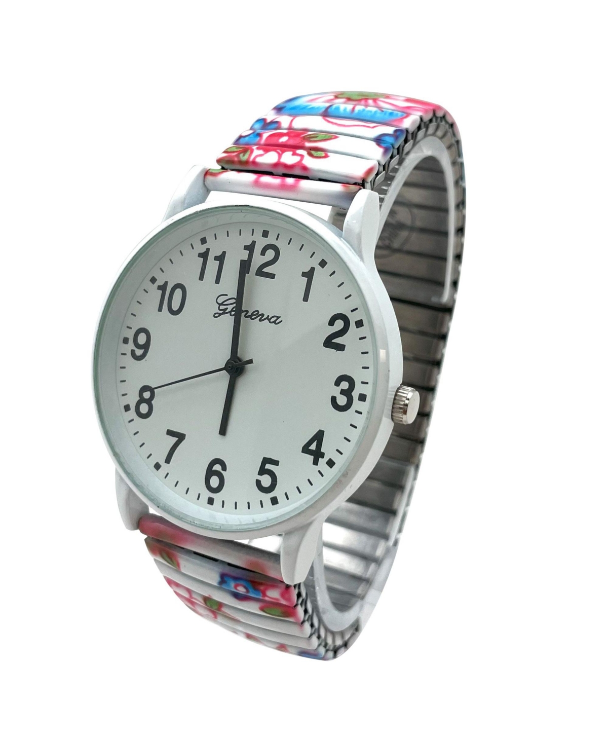 Olivia Pratt White Multi Big Dial Easy Reader Watch Abstract Elastic Stretch Band Wristwatch Women Watch
