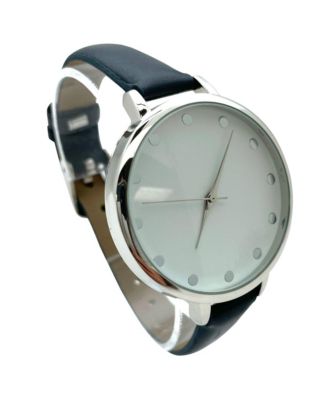 Solid Vibrant Color Everyday Faux Leather Women Watch, Navy