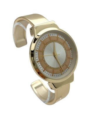 Metallic Colors Round Face Bangle Women Watch, Gold