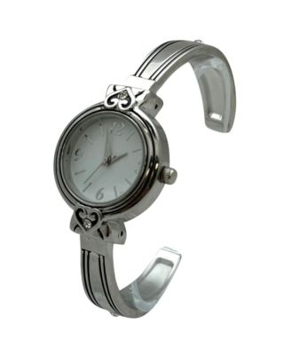 Elegant Heart Detailed Cuff Women Watch, Silver