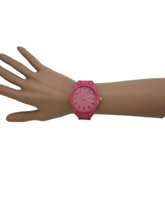 Hot Pink Solid Color Large Face Women Watch