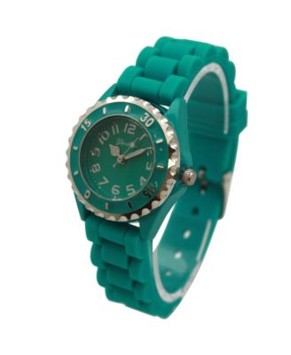 Teal Solid Color Silicone Strap Casual Women Watch