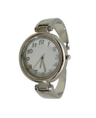 SILVER PLAIN TEXTURE METALLIC BANGLE WATCH