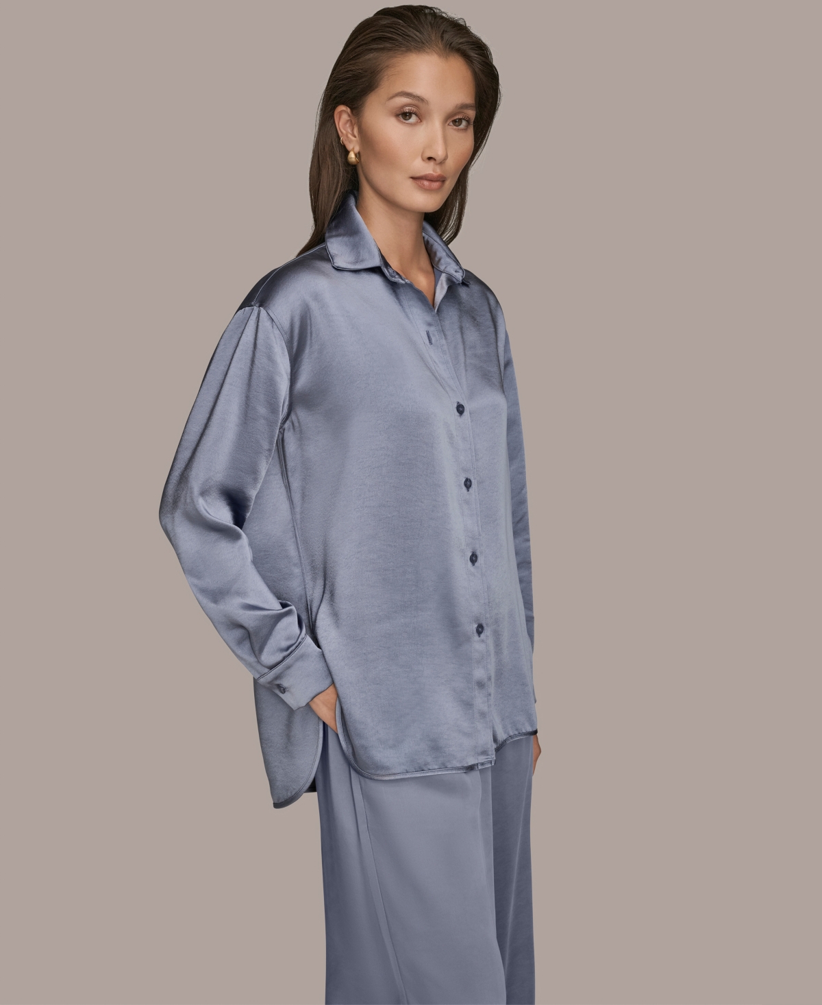 Donna Karan Weekend Women's Woven Button-down Shirt In Blue