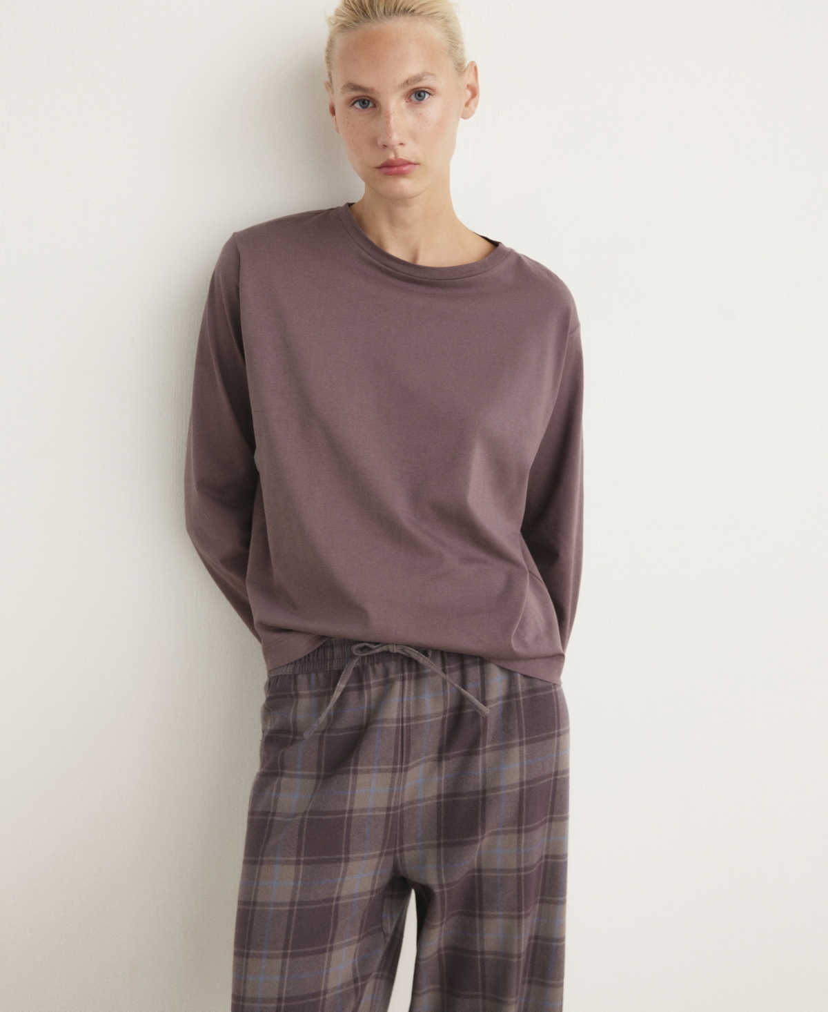 Mango Women's Two-Piece Flannel Check Pajamas