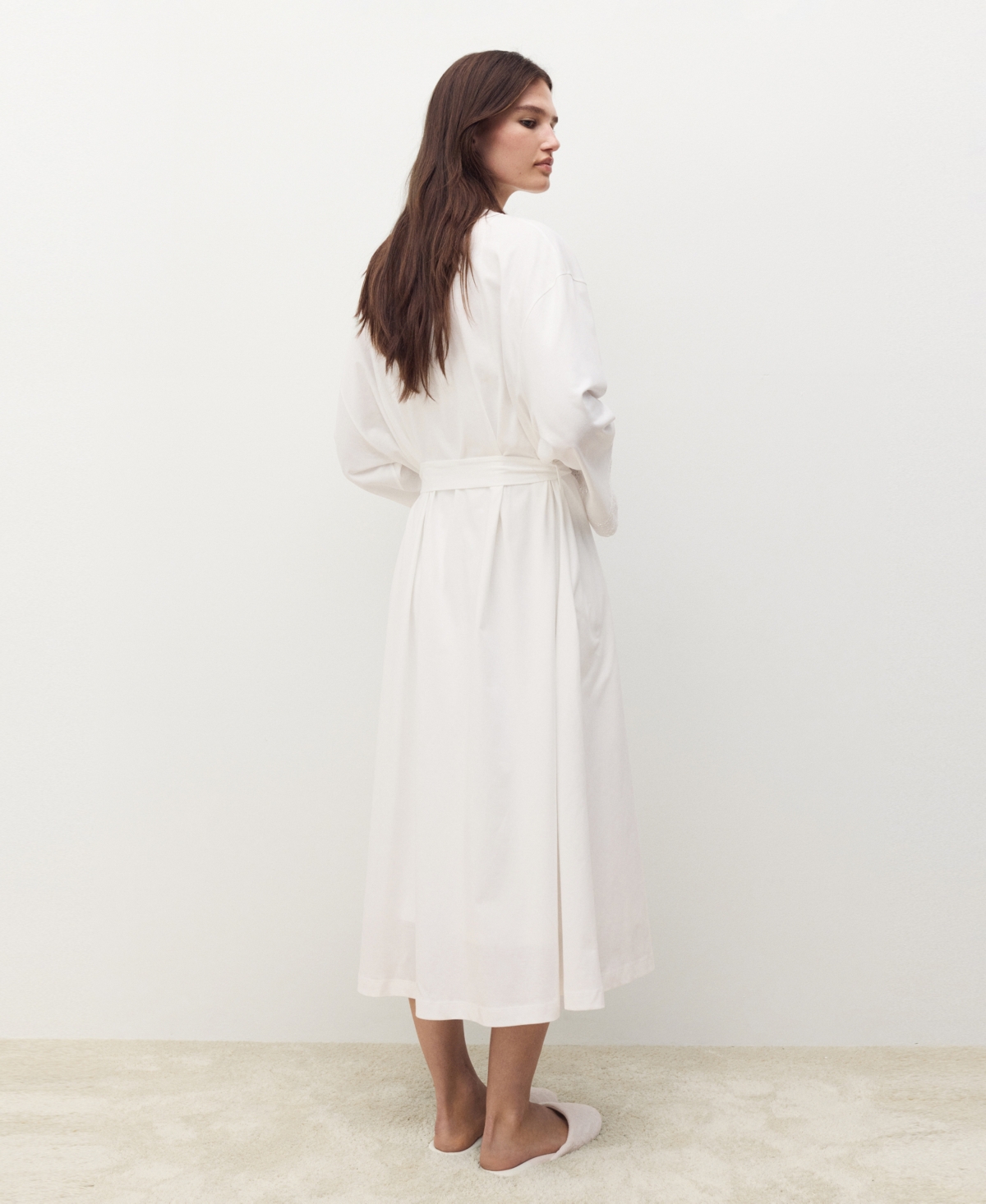 Mango Lace Trim Tie Waist Cotton Robe In White