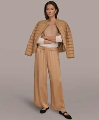 Women's Pull-On Satin Mid Rise Wide Leg Pants