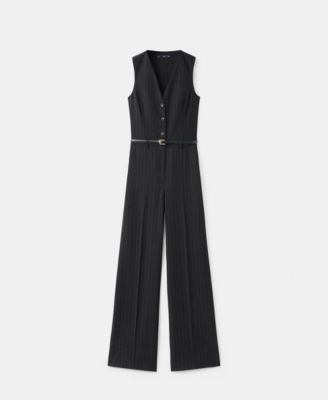 Women's Belted Pinstripe Jumpsuit