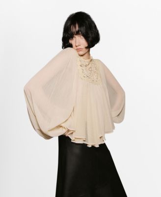 MANGO - Women's Lace Combination Blouse