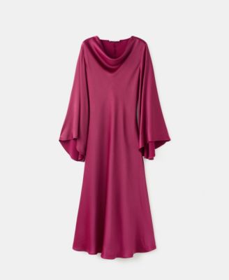 MANGO - Women's Flared-Sleeve Satin Dress