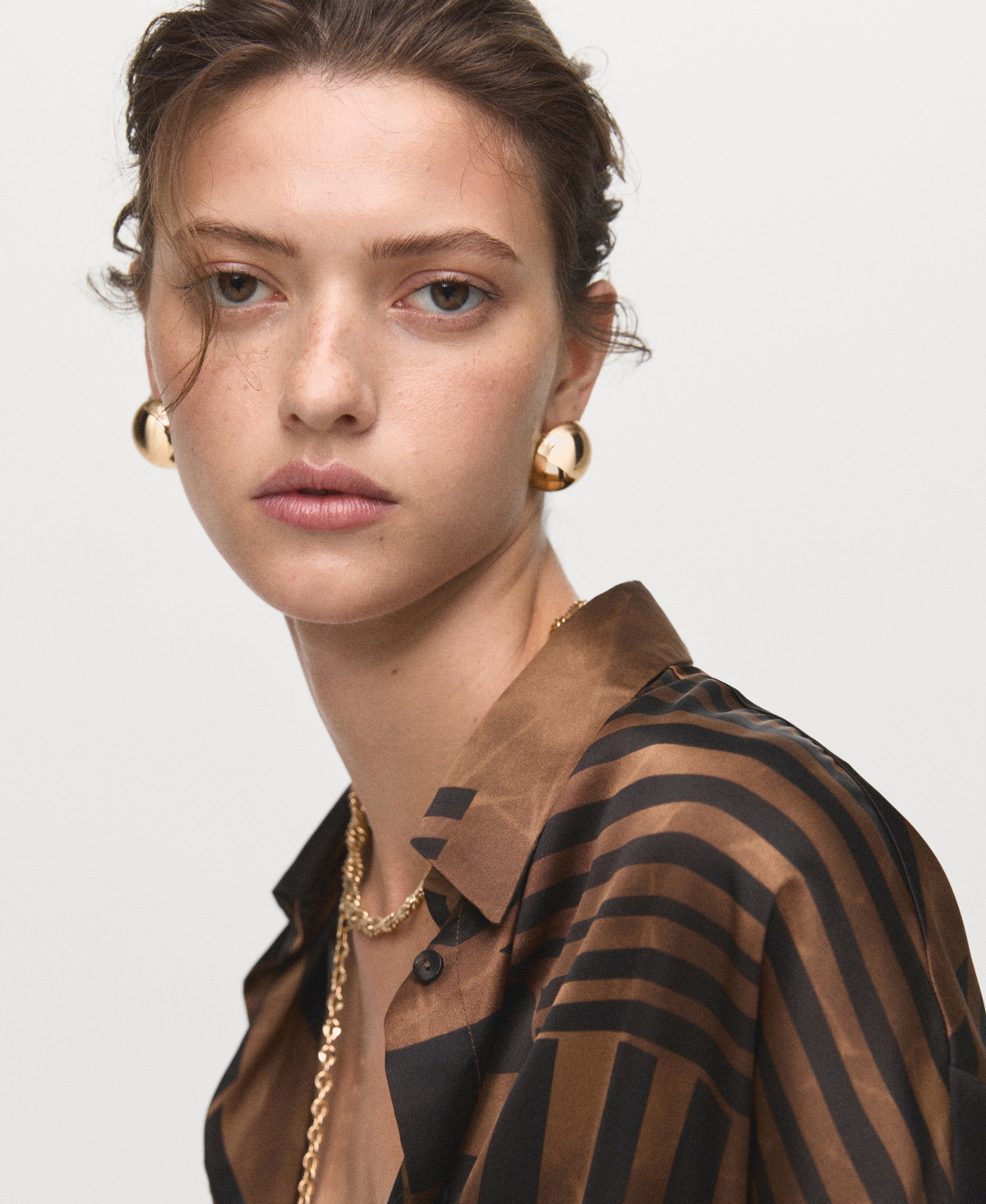 Mango Women's Striped Satin Blouse In Brown