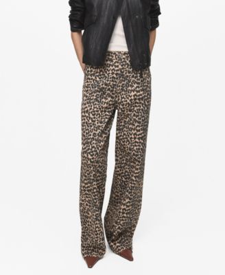 MANGO - Women's Leopard-Print Straight Jeans