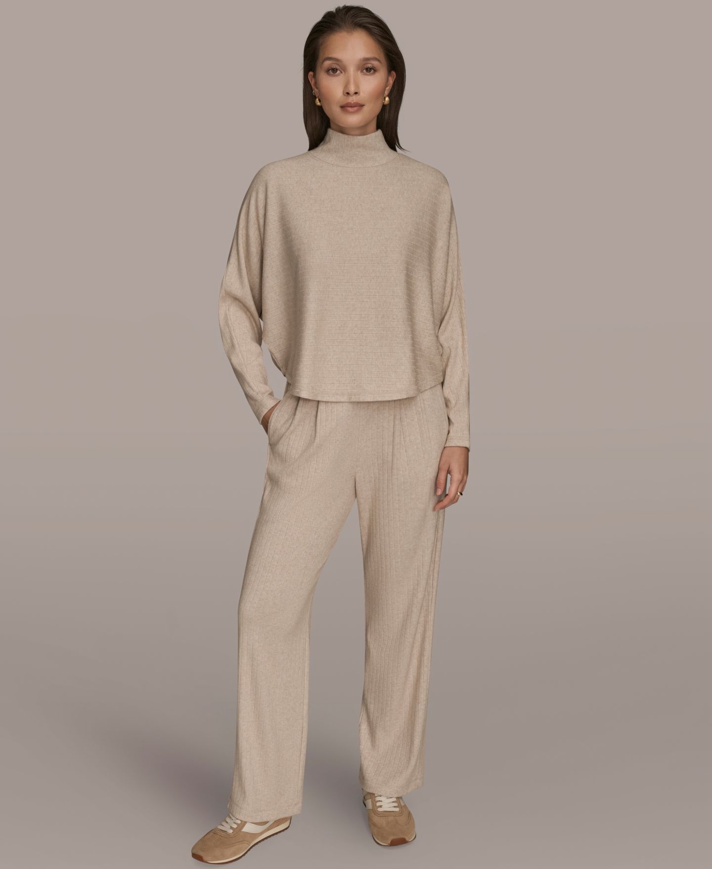 Женский свитер Donna Karan Weekend Brushed Rib Dolman Funnel Neck Pullover, цвет: Светлый палевый меланжевый — фото 5
