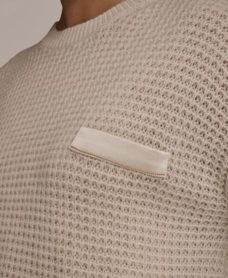 Women's Long-Sleeve Wool Cashmere Blend Waffle Stitch Sweater with Chest Pocket