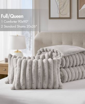 Jasmine Faux Fur Reverse to Velvet 3-Pc. Comforter Set, Full/Queen