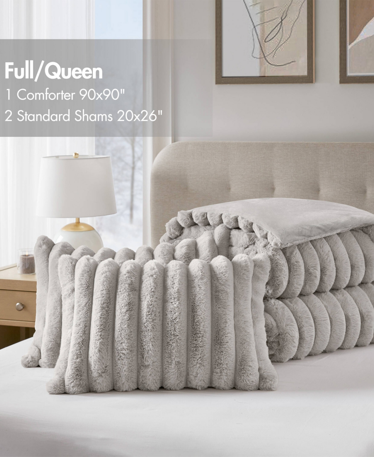 Madison Park Jasmine Faux Fur Reverse To Velvet 3-pc. Comforter Set, Full/queen In Gray