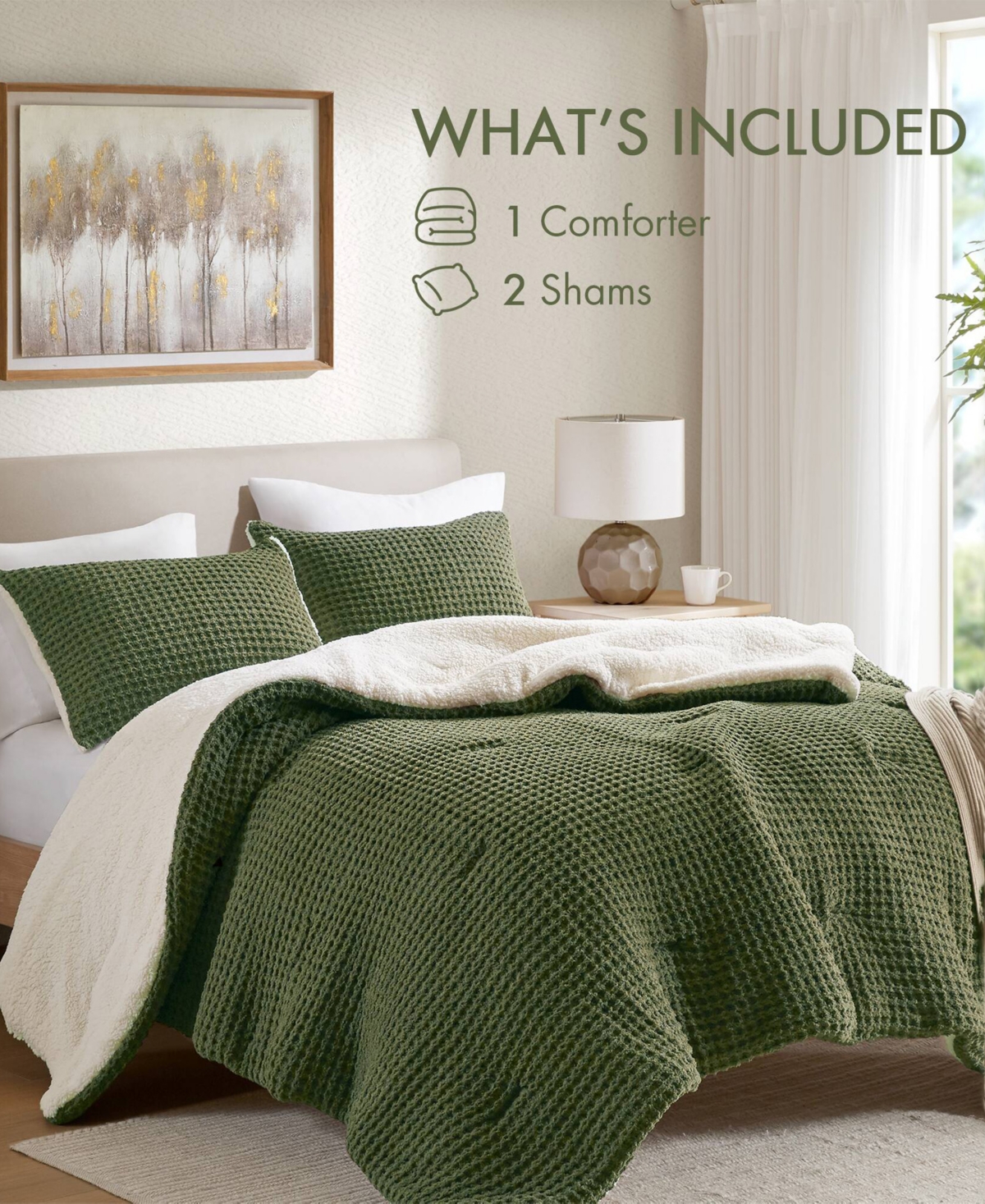 Madison Park Riordan Waffle Knit Chenille 3-pc. Comforter Set, Full/queen In Green