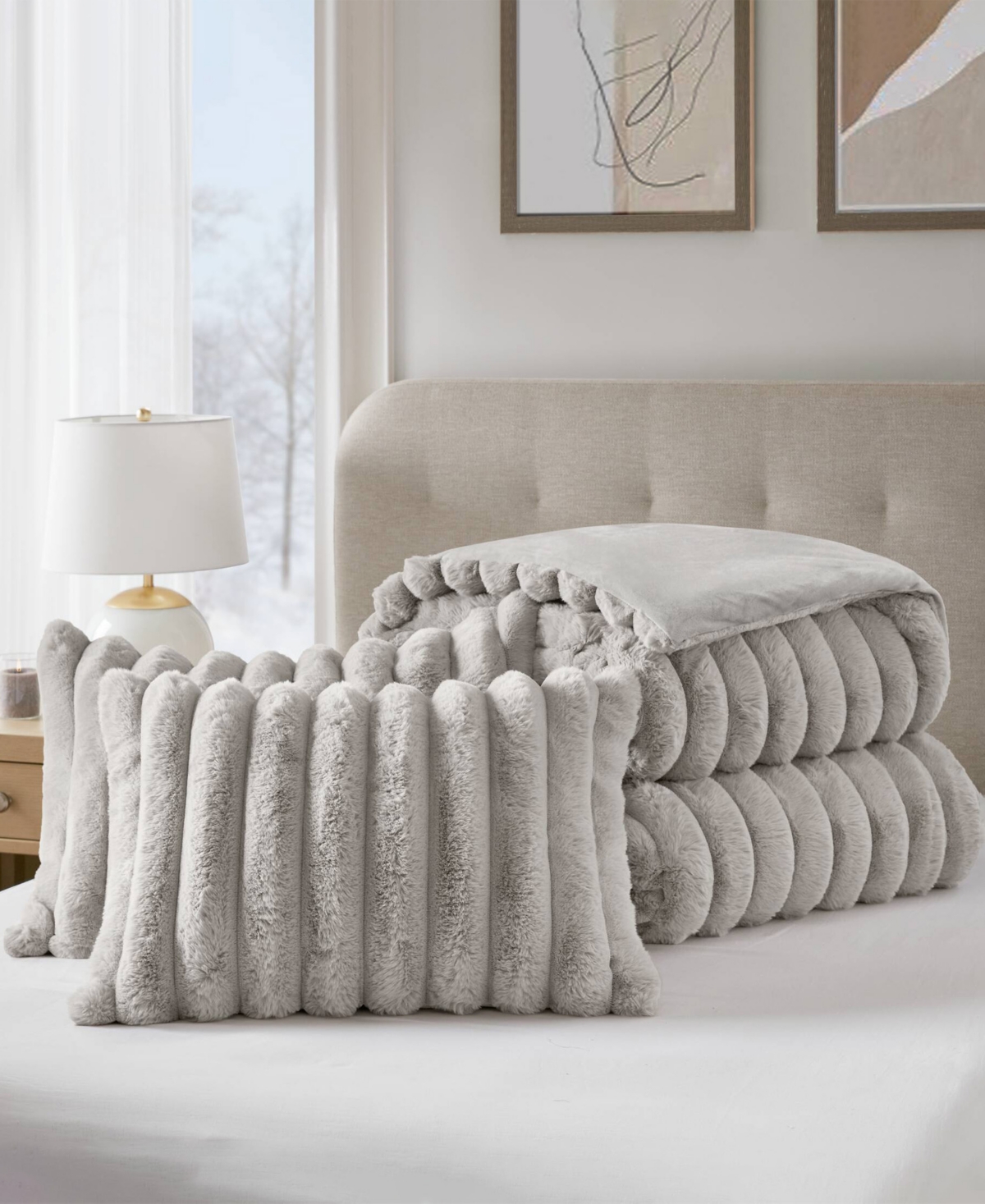 Madison Park Jasmine Faux Fur Reverse To Velvet 3-pc. Comforter Set, Full/queen In Gray