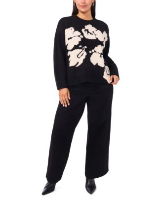 Plus Size Flower Motif Crewneck Sweater