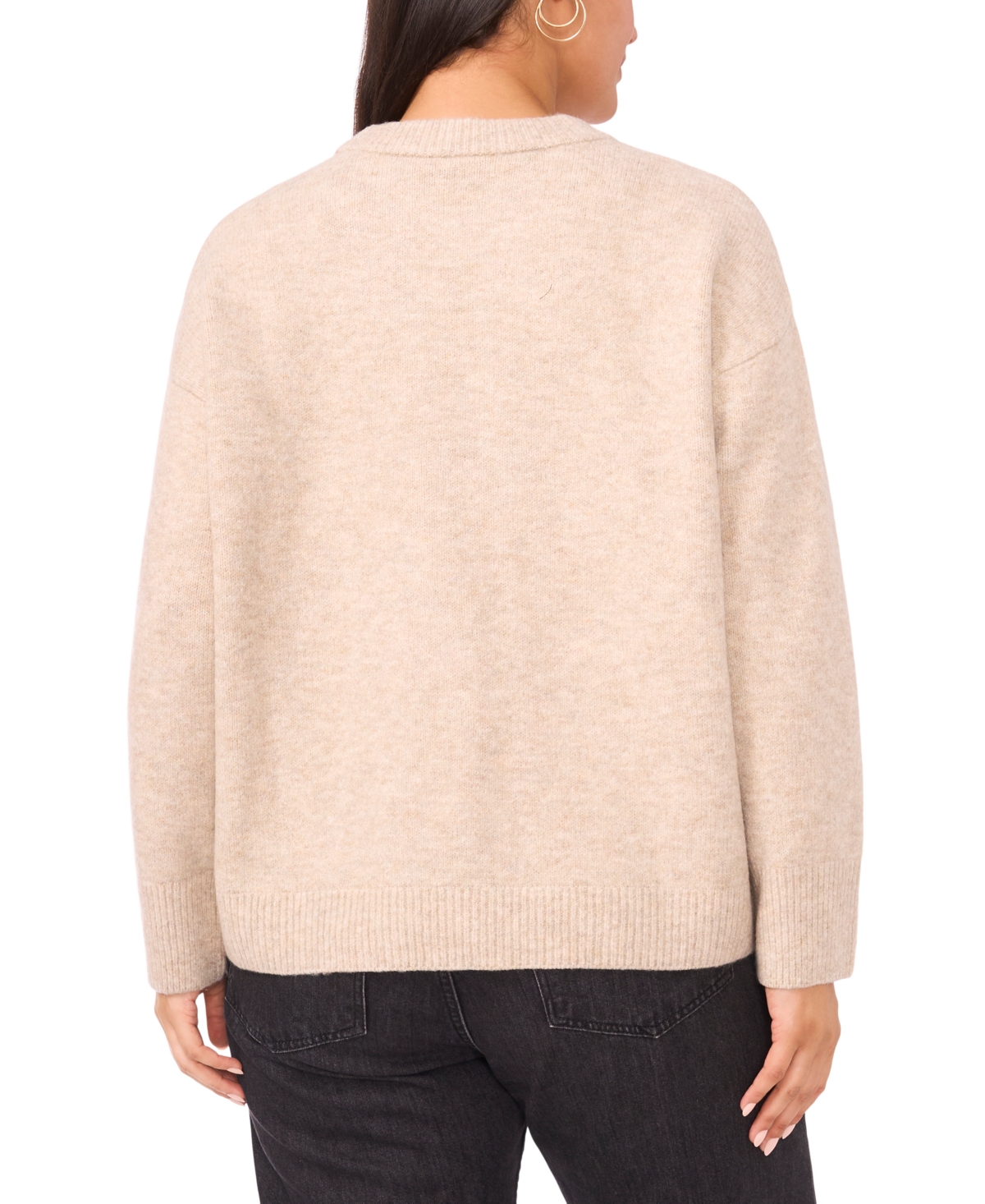 Vince Camuto Plus Size Flower Motif Crewneck Sweater In Neutral