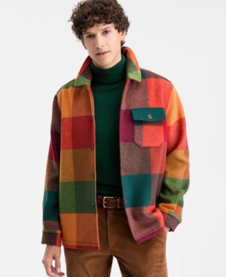 Re:room リルーム WOOL CHECK BIG SHIRT JACKET Club Room Men's Mega Check Shirt Jacket, Macy's Exclusive - Macy's