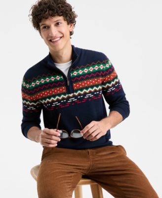 Club Room - Men's Nordic Fair Isle Quarter-Zip Sweater