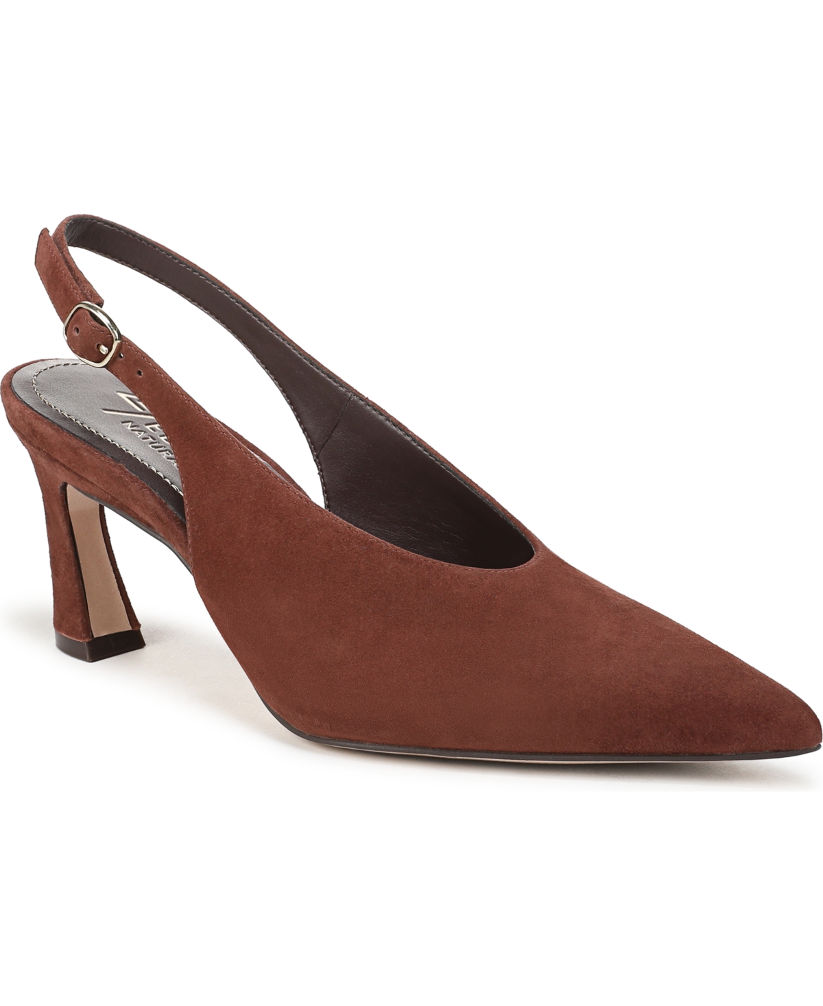 27 EDIT Elaine Slingback Dress Shoes, Cappuccino Brown Suede Leather, 9.5W Pointed Toe, Strap, Rubber Outsole