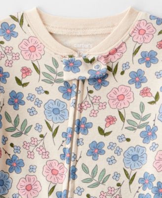 Baby Girls' Floral Print Footed Long-Sleeve One Piece Pajama