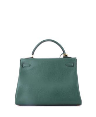 Kelly 32 Handbag Green Ardennes with Gold Hardware