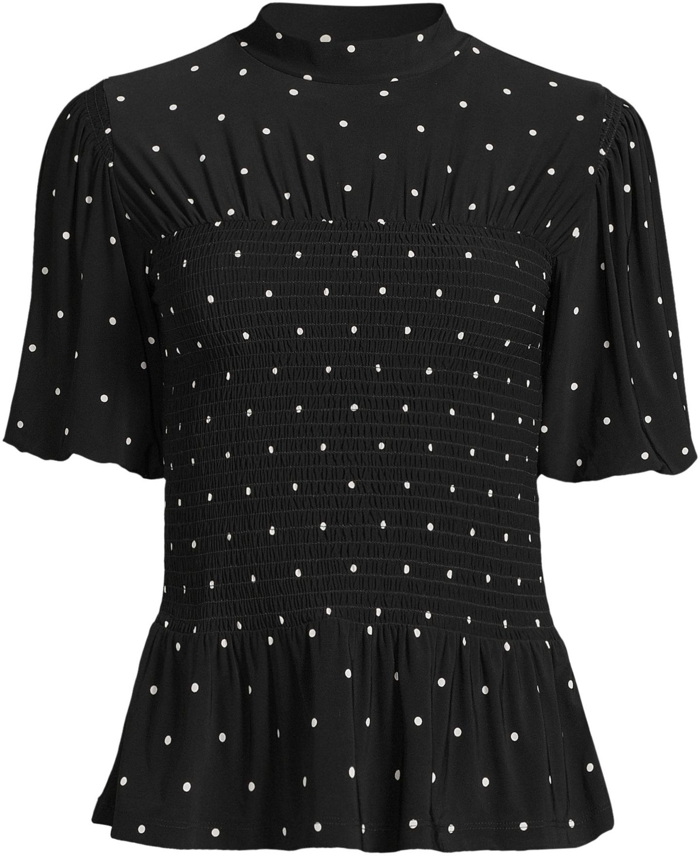Женский топ Lands' End Bubble Sleeve Silky Knit Smocked Mock Neck Top, цвет: Чёрный / Слоновая кость — фото 2