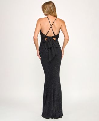 Juniors' Glitter Tie Back Gown