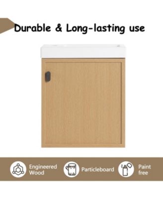 18.5" Wall-Mount Vanity, Resin Sink, Soft Close, Nature Wood