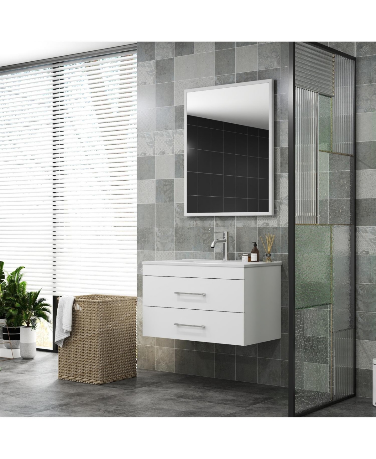 Streamdale 32" White Gloss Wall-Mount Vanity, Ceramic Sink & Soft-Close