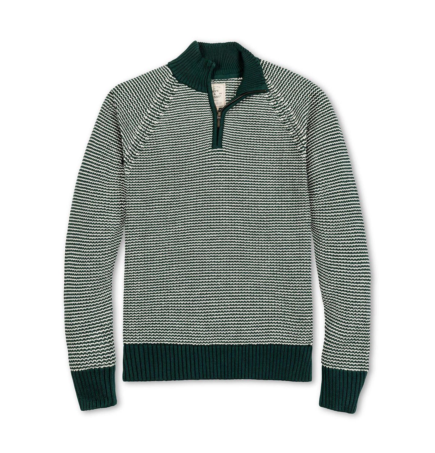 Мужской свитер Hope & Henry Organic Half Zip Ski Pullover, цвет: Глубокий зелёный полосатый — фото 4