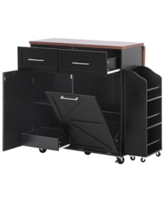 47.2" Farmhouse Kitchen Island with Drop Leaf & Storage, Rolling Cart