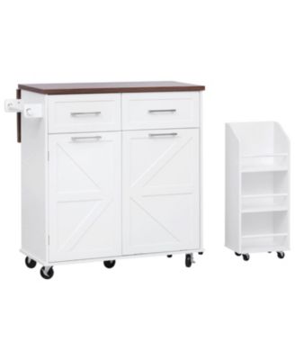 47.2" Farmhouse Kitchen Island with Drop Leaf & Storage, Rolling Cart