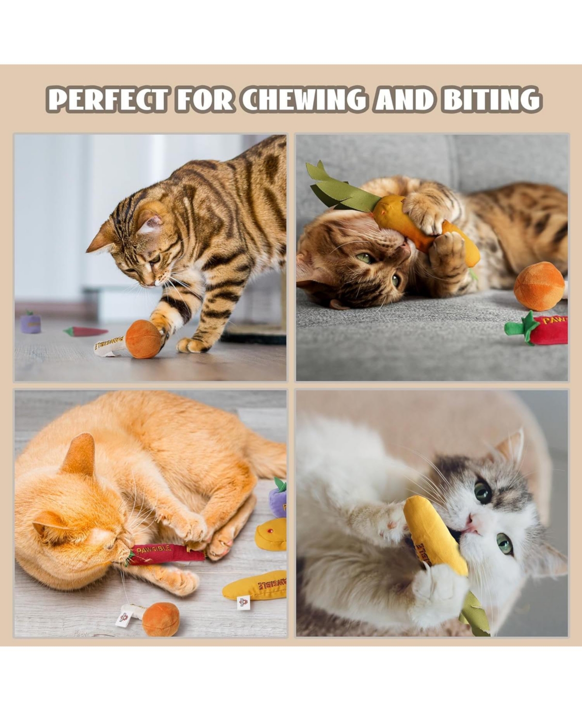 Pawsible 5 Pack Foodie Cat Toy Set, 100% Premium Cat Herb Filling, Natural Stimulation for Cats, Durable for Teething, Perfect Kitten Toy