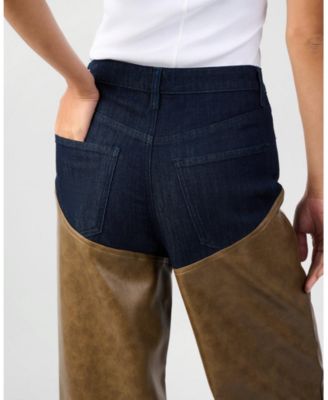 Women's Mid Rise Straight Leg Two Toned Pants