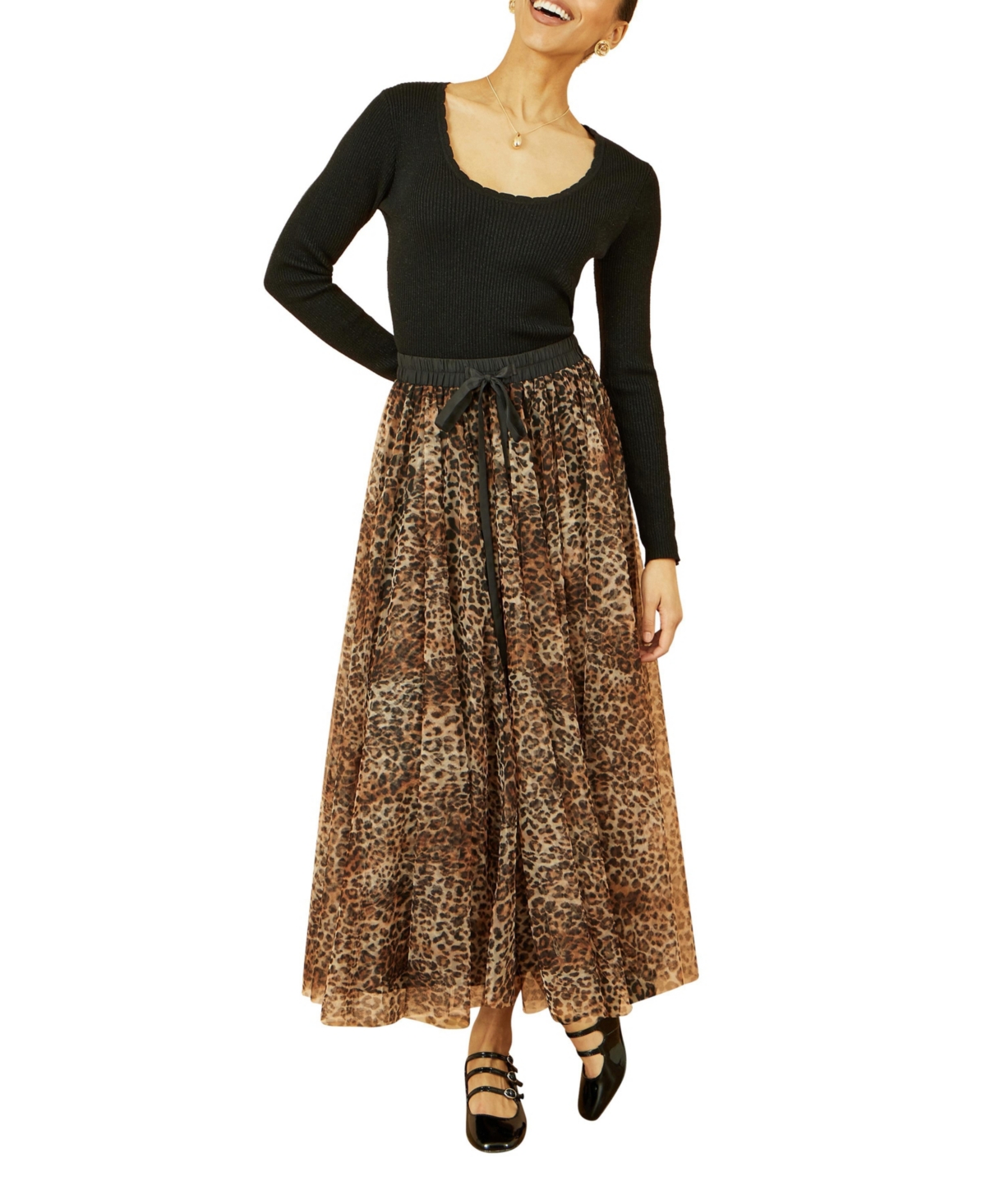 Yumi Women's Mesh Heart Print Tulle Skirt