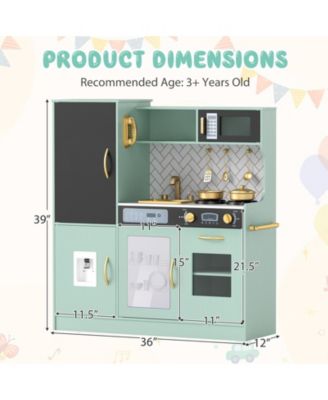 Play Kitchen Toy Set w/ Chalkboard Oven Sink Curtain Microwave Water Dispenser