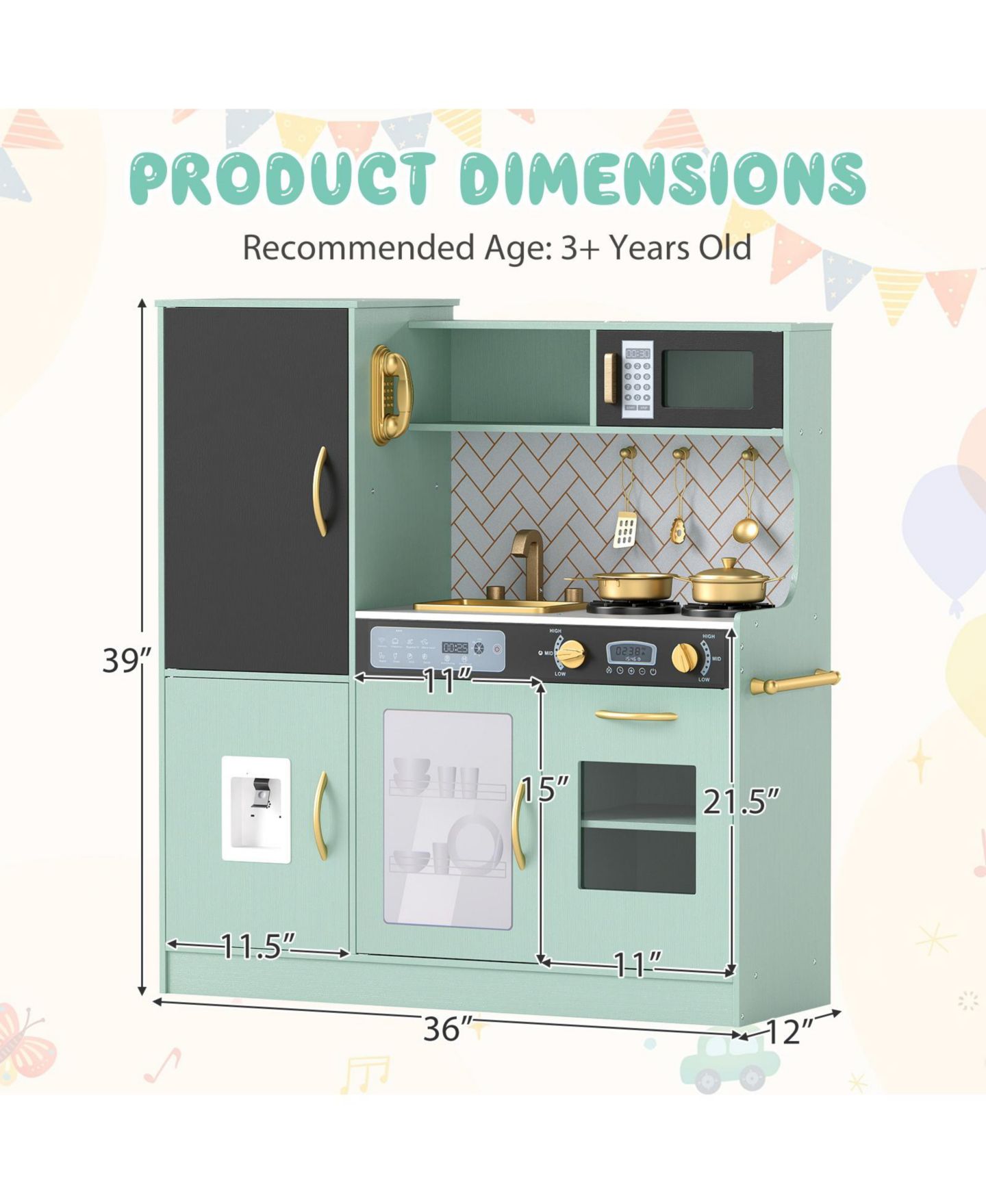 Детская игрушка Gymax Light-Up Stoves Chalkboard Play Kitchen, Ages 3+, цвет: Зелёный — фото 2
