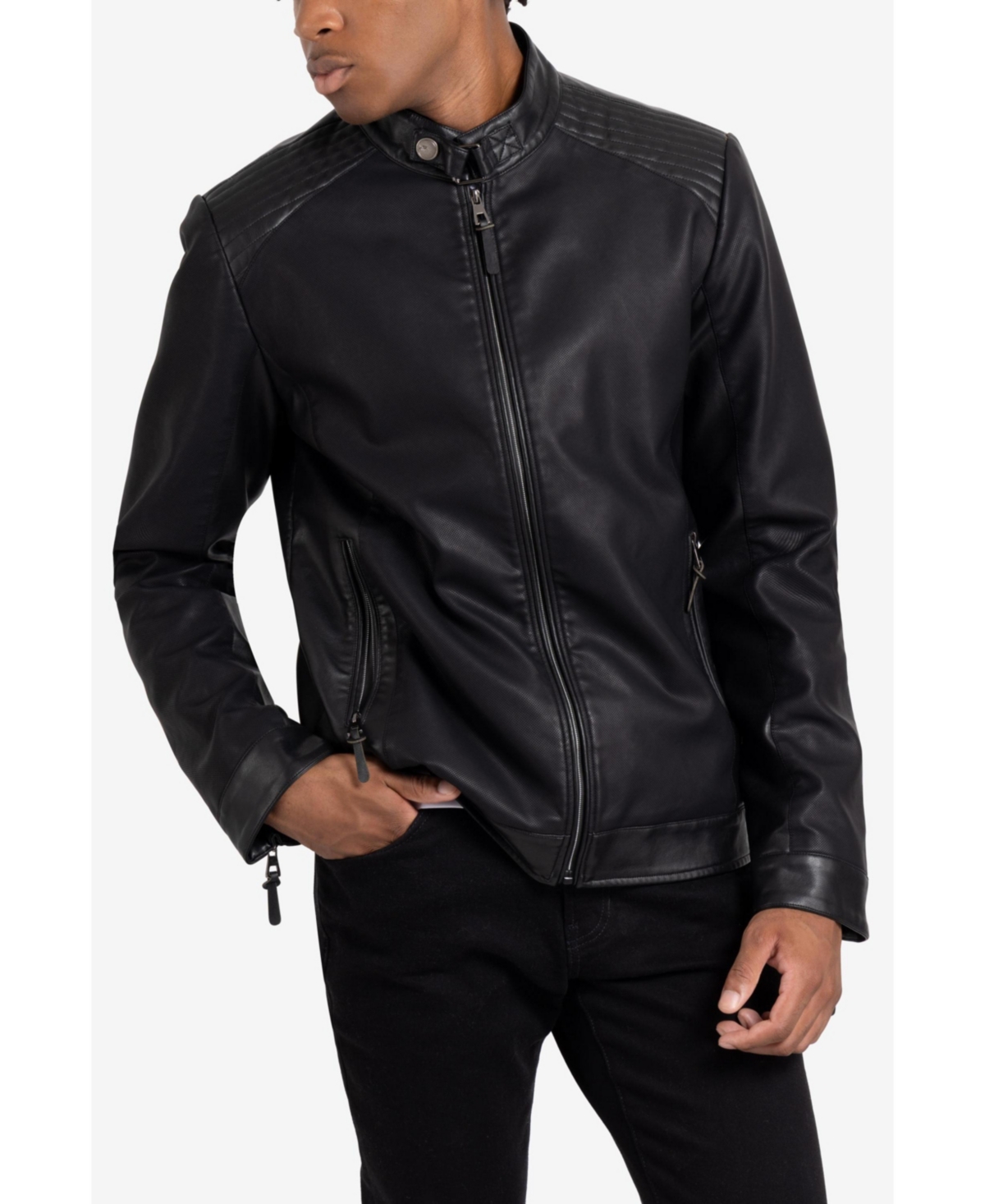 Xray Men's Pu Racer Jacket With Faux Shearling Lining